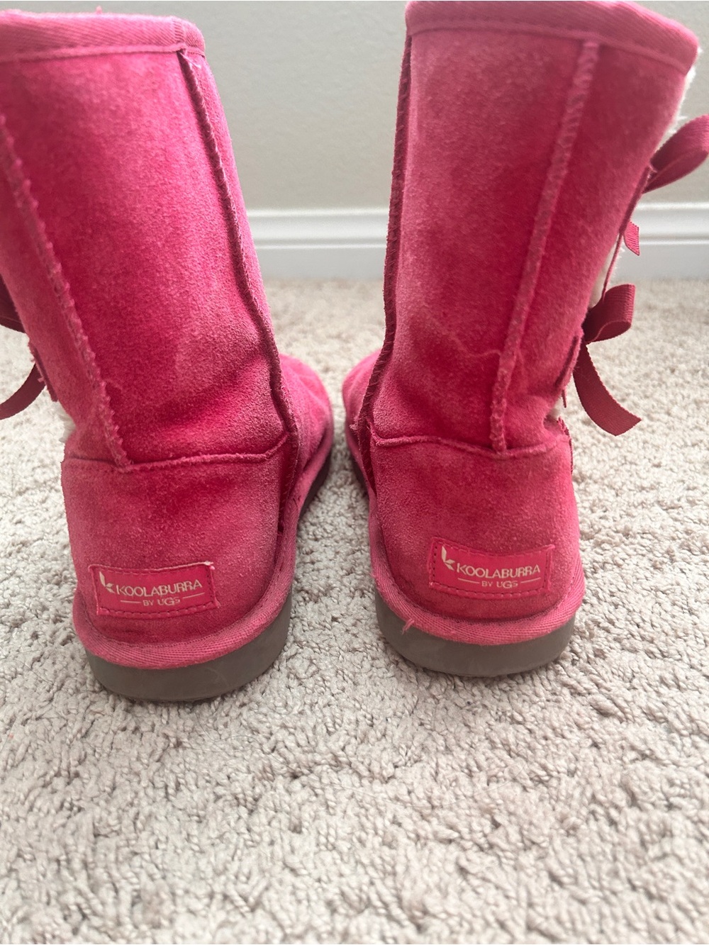 Koolaburra Pink Suede Mid-Calf Bow-Back Boots